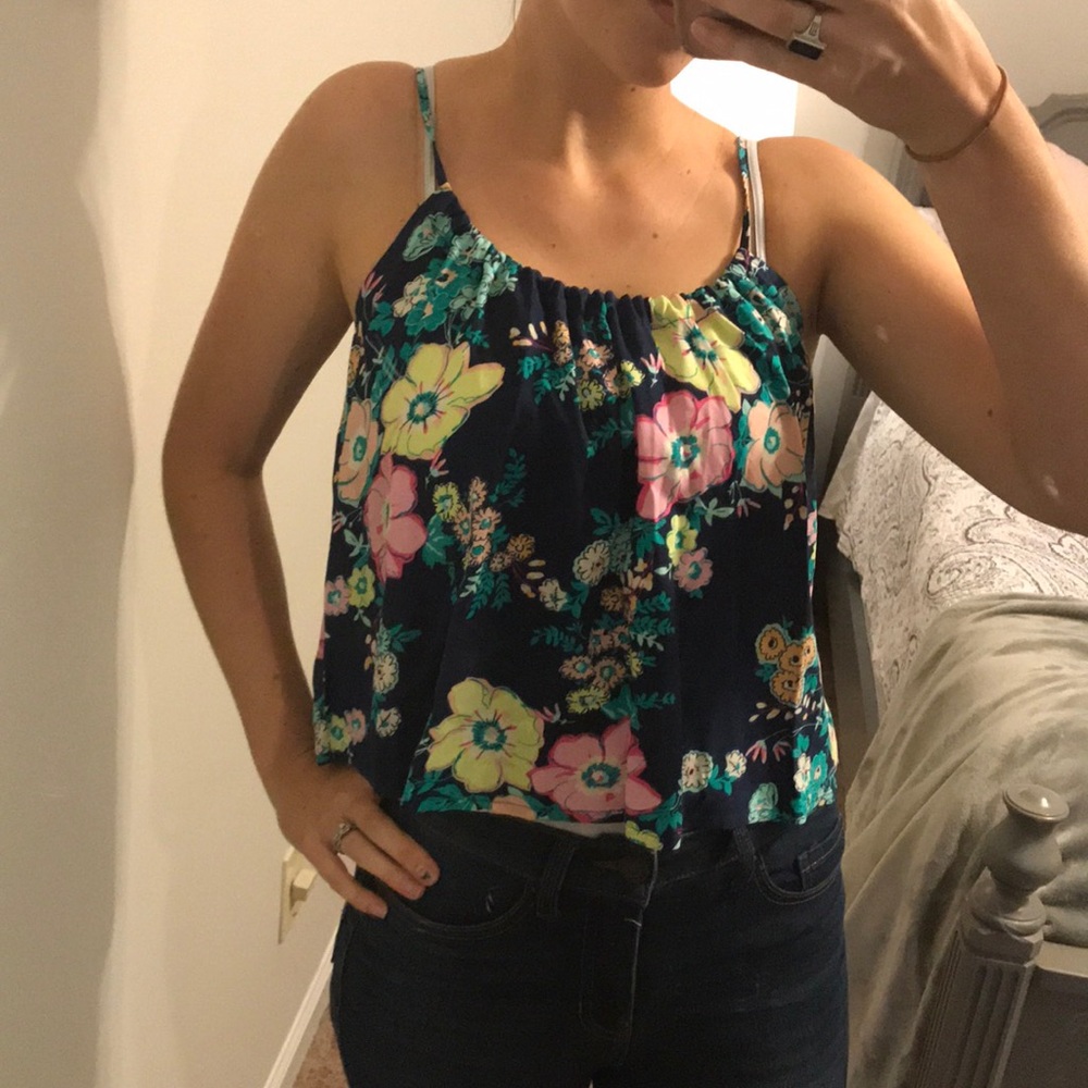 Wet Seal Blue floral open back crop top